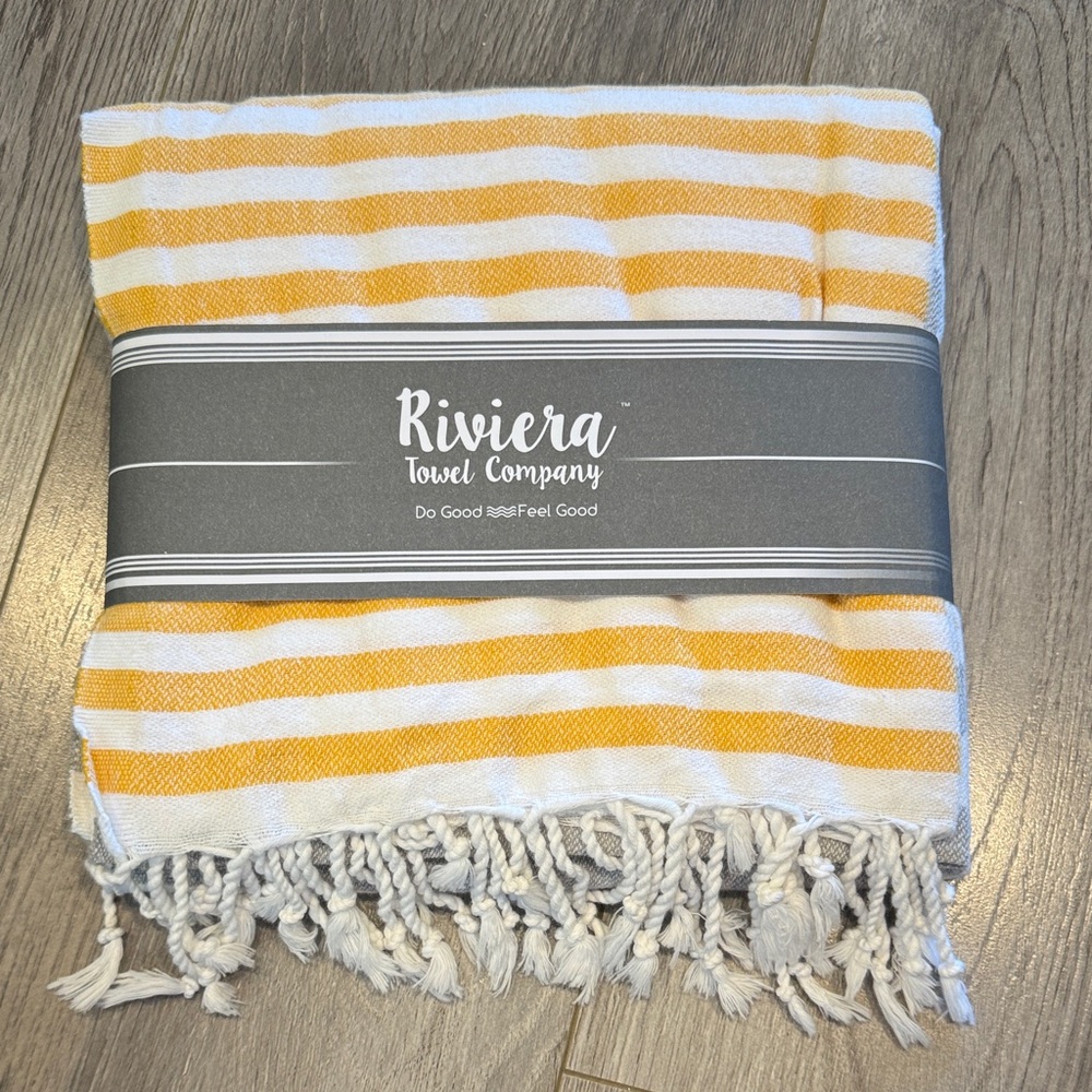 Riviera Yellow and White Striped Beach Towel